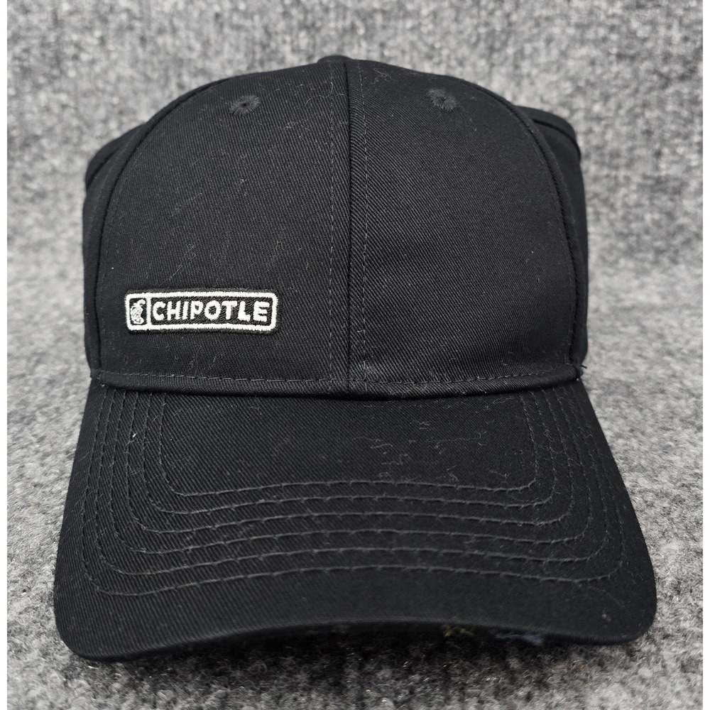 Chipotle Employee Cap Hat Open Back Unisex OS Black Cotton Adjustable Ponytail